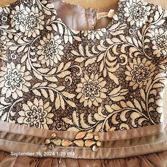 Angel &Rocket Embroidered Top Dress Full Lined Grey Skirt Size 3 Girls Buttons - Picture 2 of 12